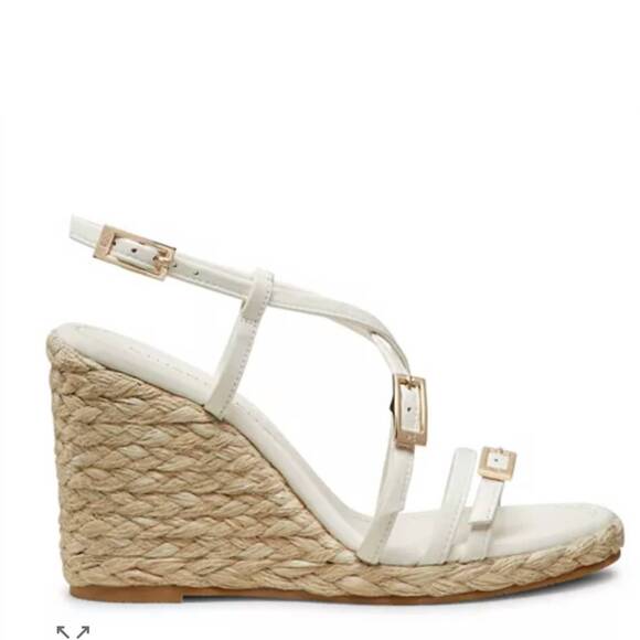 NEW STUART WEITZMAN women's georgie espadrille wedge sandals in white - Picture 2 of 2